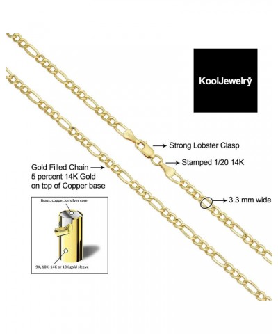 14k Yellow Gold Filled Solid Figaro Link Chain Necklace for Men and Women (3.3 mm, 4.2 mm, 5.2 mm, 6 mm, 7.8 mm or 8.6 mm) 36...