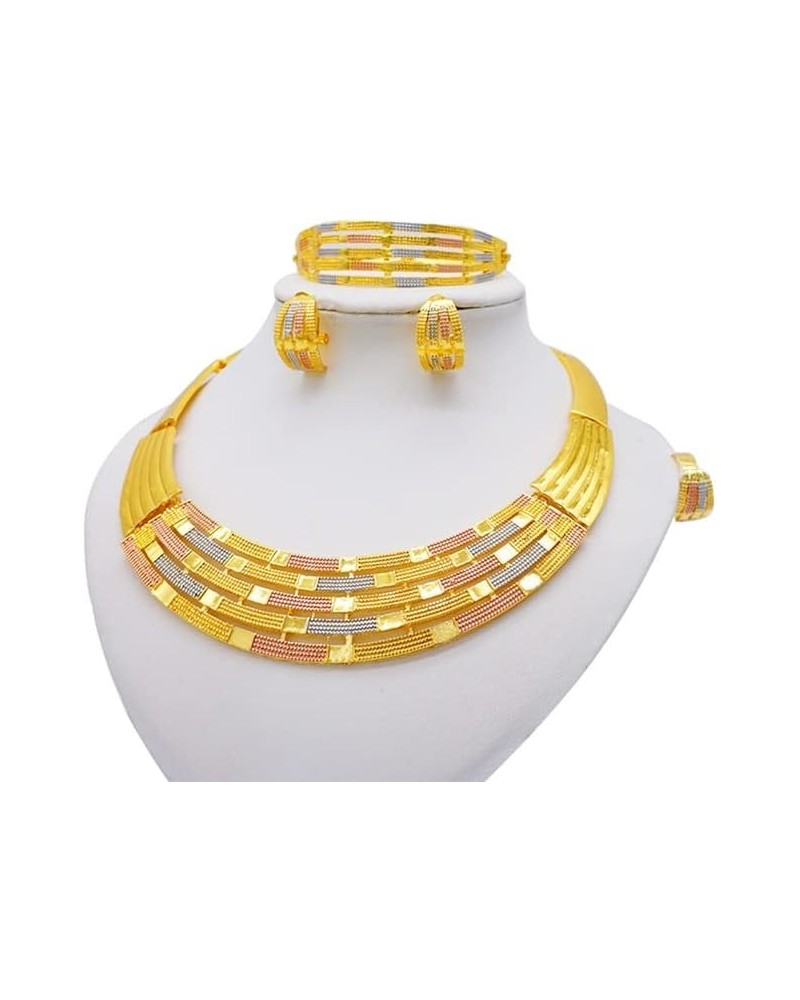 African 24k Gold Color Jewelry Sets for Women Dubai Bridal Wedding Gifts Choker Necklace Bracelet Earrings Ring Jewellery Set...