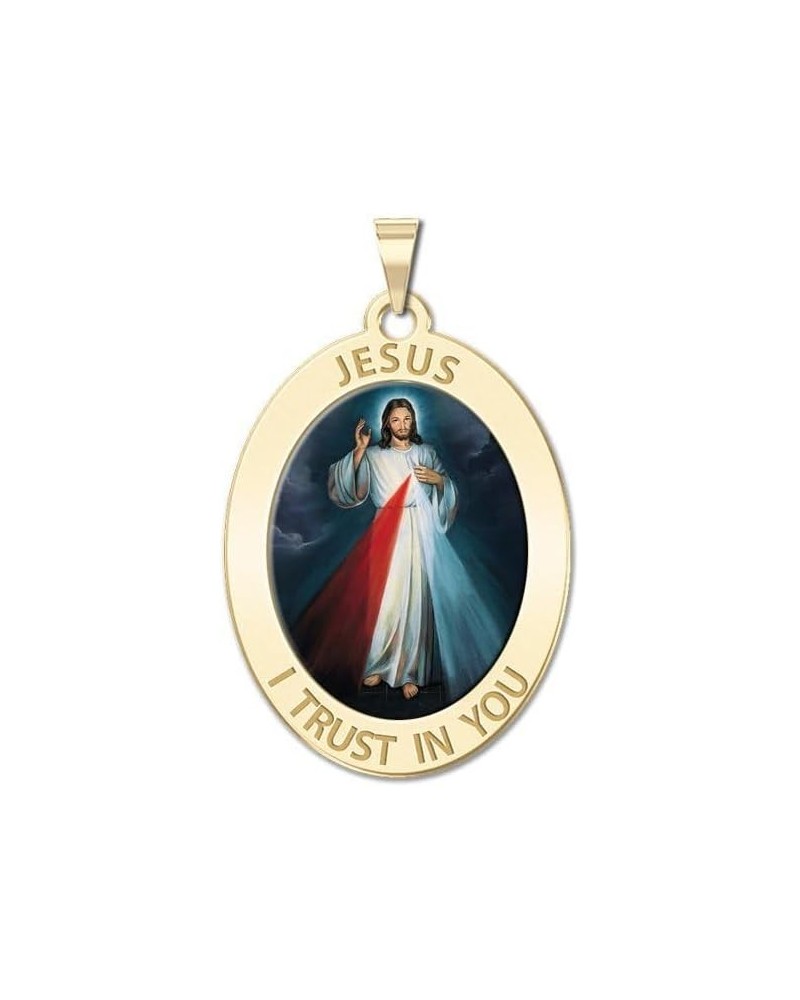 Divine Mercy Oval Religious Medal, Available in Sterling Silver and Solid 10K or 14K Gold 10K Solid Yellow Gold 3/4 x 1 Inch ...