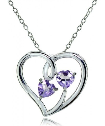 Sterling Silver Double Open Genuine and Created Gemstone Heart Necklace, Available in 5 Colors Amethyst $15.89 Necklaces