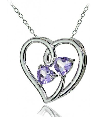 Sterling Silver Double Open Genuine and Created Gemstone Heart Necklace, Available in 5 Colors Amethyst $15.89 Necklaces