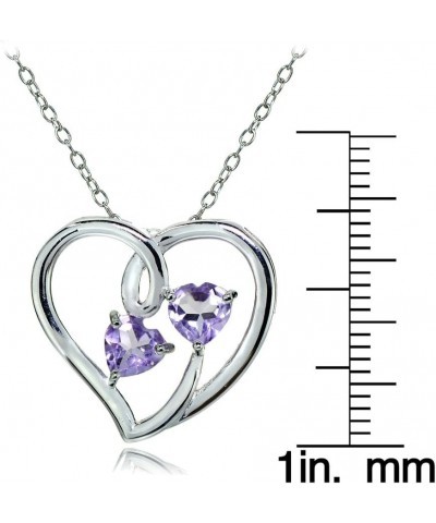 Sterling Silver Double Open Genuine and Created Gemstone Heart Necklace, Available in 5 Colors Amethyst $15.89 Necklaces