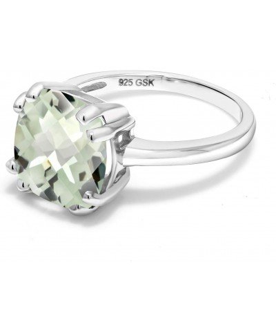 925 Sterling Silver Green Prasiolite Double Prong Ring For Women (3.33 Cttw, Cushion Checkerboard 10MM, Available In Size 5, ...