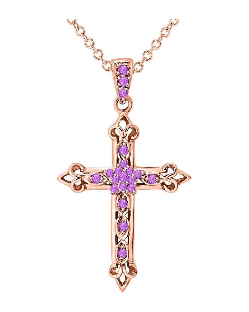 Round Cut 14k Gold Over .925 Sterling Silver Amethyst Fleur-de-lis Cross Pendant Necklace Christmas Special for Womens. Pink ...