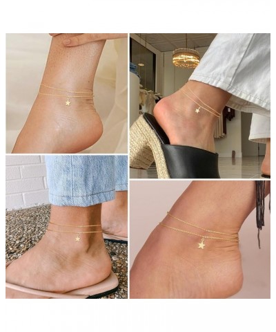 Ankle Bracelets for Women, 14k Gold Plated Waterproof Layered Cuban Figaro Link Chain Anklets Set Gold Anklets Jewelry Gift A...