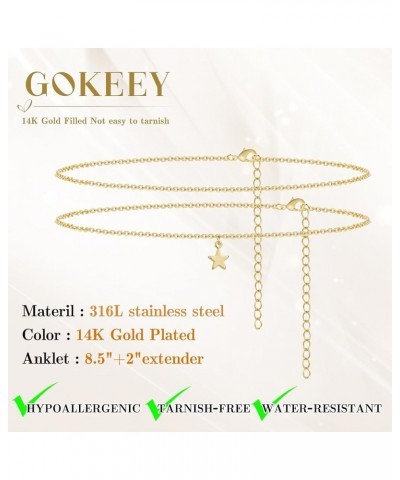 Ankle Bracelets for Women, 14k Gold Plated Waterproof Layered Cuban Figaro Link Chain Anklets Set Gold Anklets Jewelry Gift A...