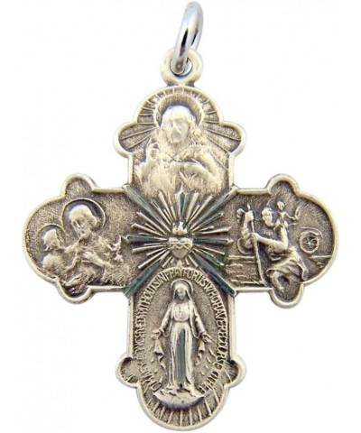 Sterling Silver Four Way Budded Cross Sacred Heart Pendant, 1 1/16 Inch $32.20 Pendants