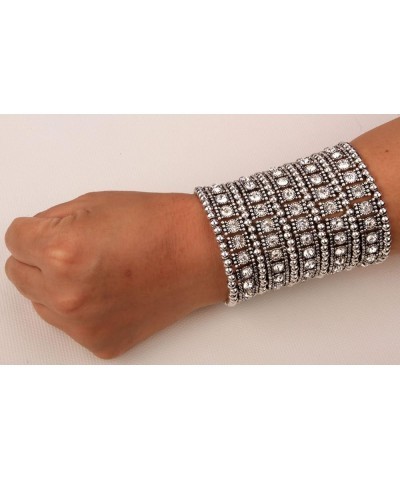 Women's Multilayer Wide Stretch Cuff Bracelets Fit Various Wrist Sizes - Soft Elastic Band - Lead & Nickle Free Silver (Clear...