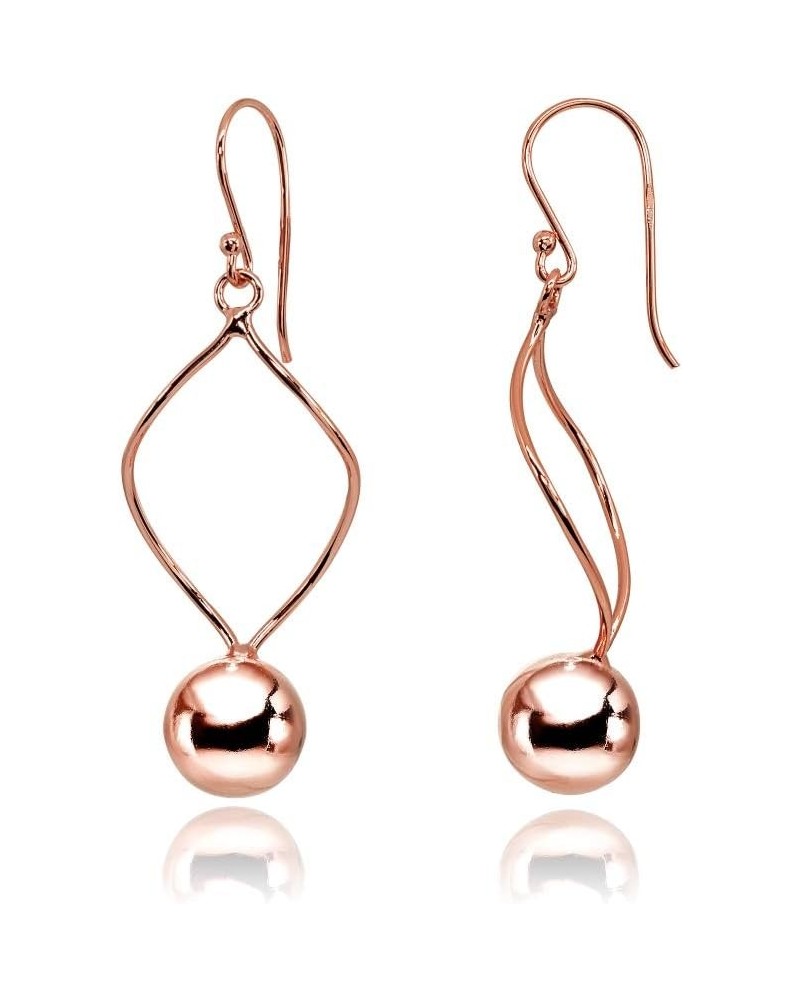 Hoop and Loops - 925 Sterling Silver Round Polished Bead Ball Wire Dangle Earrings Rose Gold $13.50 Earrings