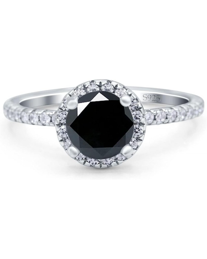 Halo Art Deco Engagement Wedding Bridal Ring Round Simulated Cubic Zirconia 925 Sterling Silver Simulated Black CZ $8.80 Rings