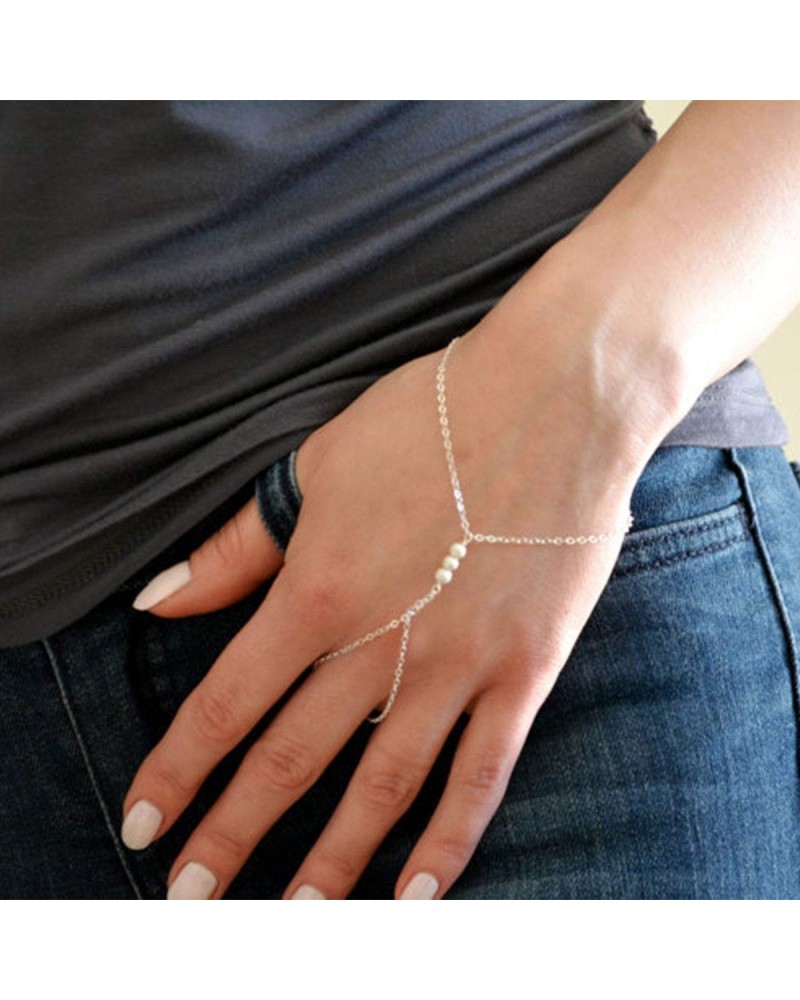 Dainty Hand Chain Bracelet Pearl Finger Chain Rings Hand Jewelry for Women Bracelets Jewelry Gift for Teen Girls $7.66 Bracelets