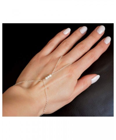 Dainty Hand Chain Bracelet Pearl Finger Chain Rings Hand Jewelry for Women Bracelets Jewelry Gift for Teen Girls $7.66 Bracelets