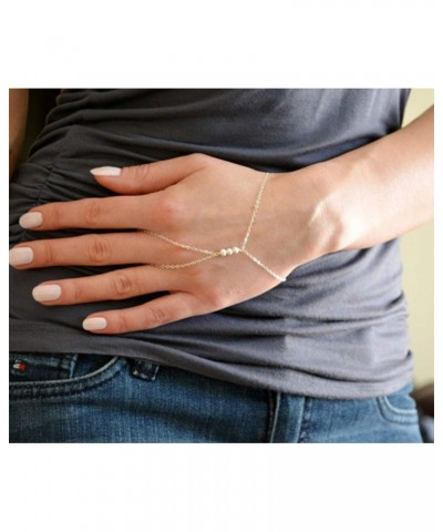 Dainty Hand Chain Bracelet Pearl Finger Chain Rings Hand Jewelry for Women Bracelets Jewelry Gift for Teen Girls $7.66 Bracelets