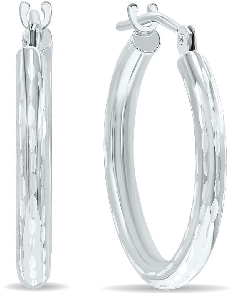 14K White Gold Shiny Diamond Cut Engraved Hoop Earrings (12mm - 40mm) 18mm $63.14 Earrings