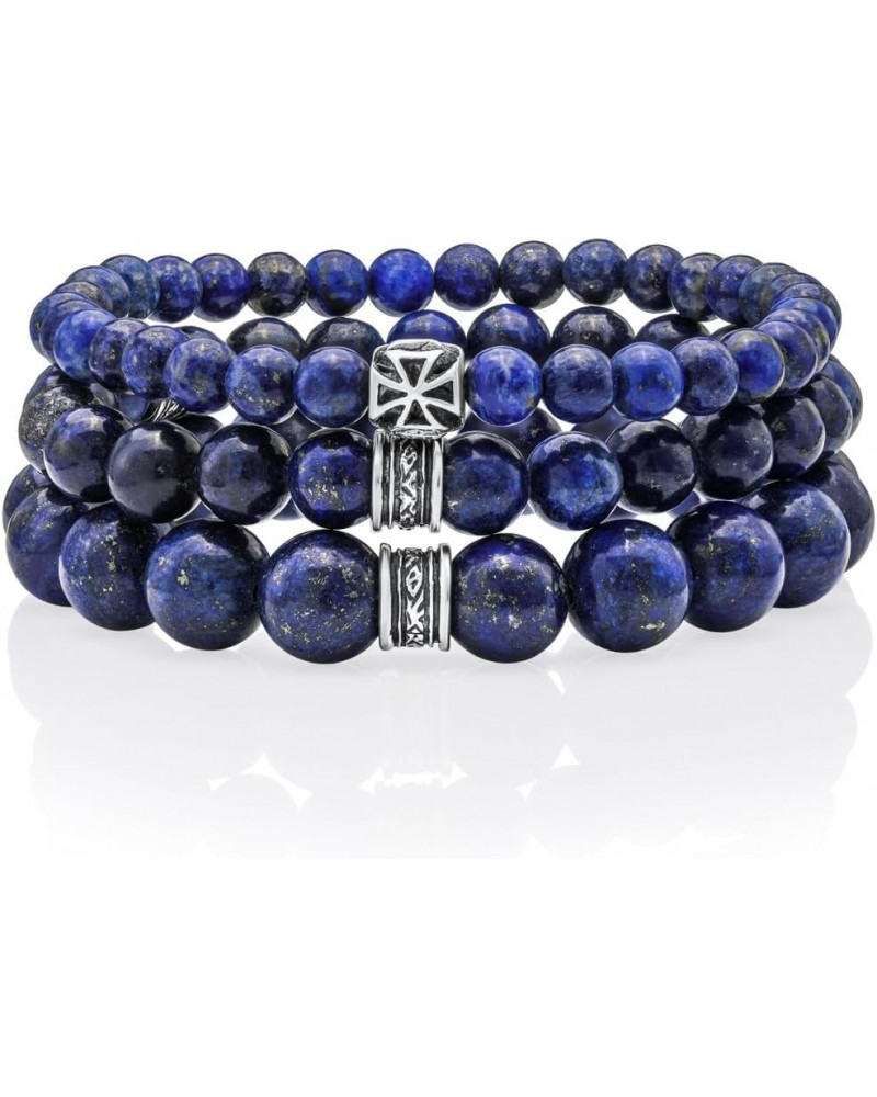 Lapis Lazuli Beaded Bracelet 6/8/10MM Dia Blue Stones with 925 Sterling Silver Beads for Men and Women Natural - 10mm - Size ...