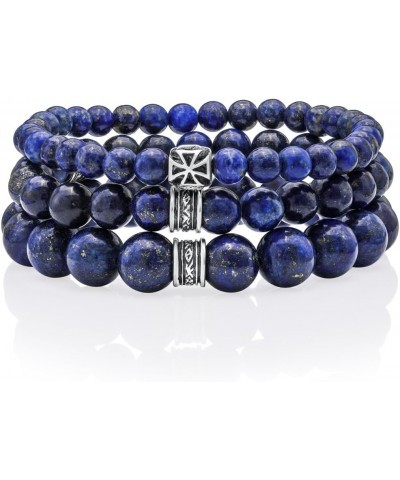 Lapis Lazuli Beaded Bracelet 6/8/10MM Dia Blue Stones with 925 Sterling Silver Beads for Men and Women Natural - 10mm - Size ...