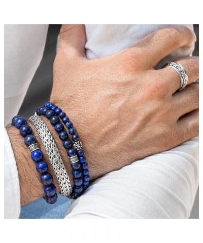 Lapis Lazuli Beaded Bracelet 6/8/10MM Dia Blue Stones with 925 Sterling Silver Beads for Men and Women Natural - 10mm - Size ...