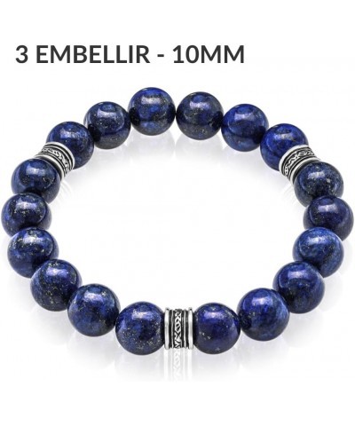 Lapis Lazuli Beaded Bracelet 6/8/10MM Dia Blue Stones with 925 Sterling Silver Beads for Men and Women Natural - 10mm - Size ...