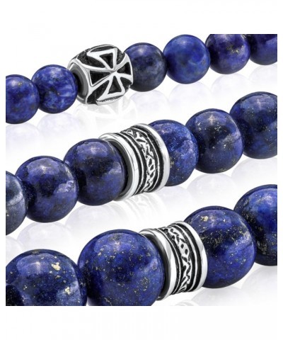 Lapis Lazuli Beaded Bracelet 6/8/10MM Dia Blue Stones with 925 Sterling Silver Beads for Men and Women Natural - 10mm - Size ...