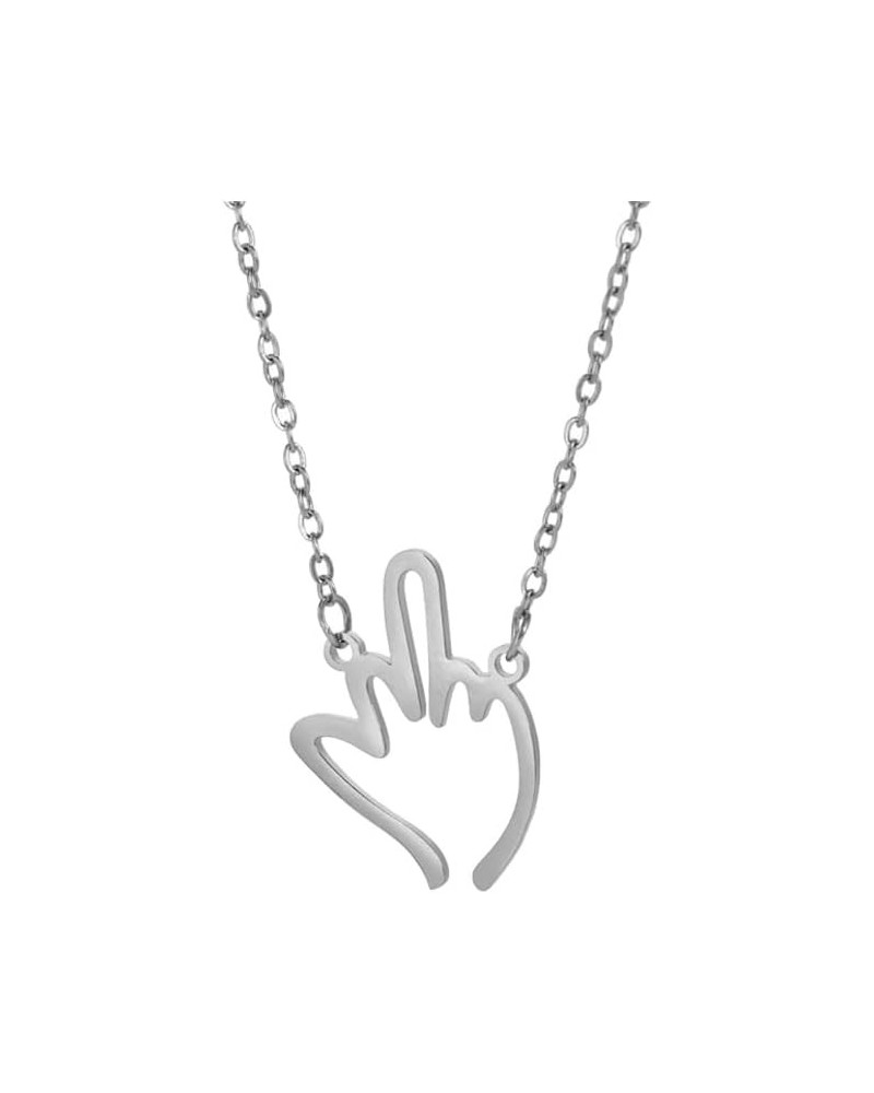 Stainless Steel I Love You Sign Symbol Necklace Sign Language Disc Charm Pendant Necklace silver 2 $6.35 Necklaces