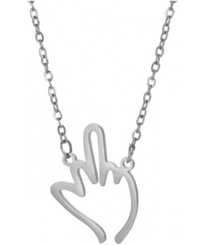 Stainless Steel I Love You Sign Symbol Necklace Sign Language Disc Charm Pendant Necklace silver 2 $6.35 Necklaces