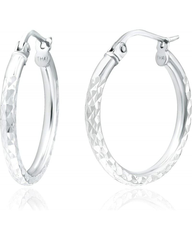 Sterling Silver Diamond Cut Hoop Earrings with Click-Top Tube Size 2.0mm White Gold 20.0 Millimeters $12.50 Earrings