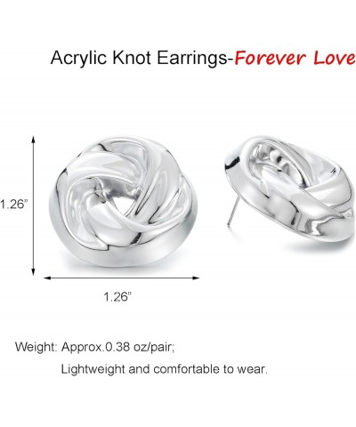 Acrylic Love Knot Stud Earrings, Candy Color Statement Earrings for Women Girls Silver $8.99 Earrings