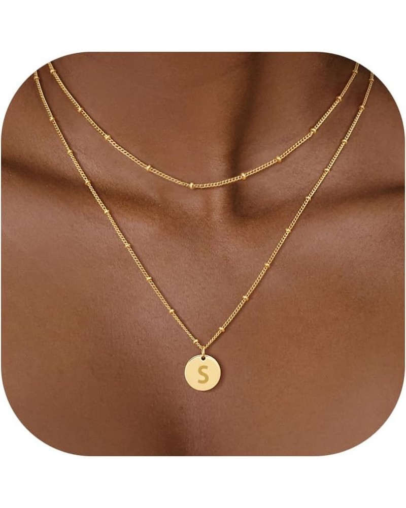 Gold Initial Necklaces for Women Girls, 14K Gold Plated Initial Necklaces Layered Letter Tag Pendant Necklaces Trendy Mother'...