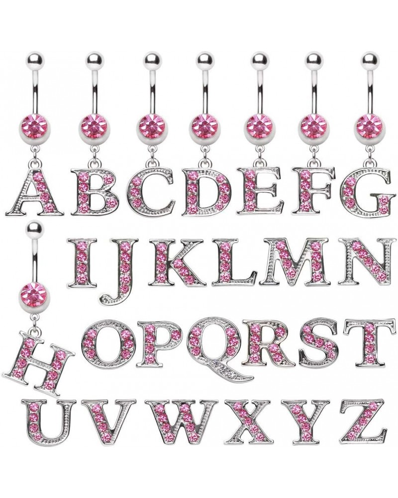 316L Navel Ring with Pink Gemmed Alphabet Initial Letter Dangle //Choose Letter// E $7.64 Body Jewelry