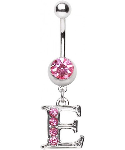 316L Navel Ring with Pink Gemmed Alphabet Initial Letter Dangle //Choose Letter// E $7.64 Body Jewelry