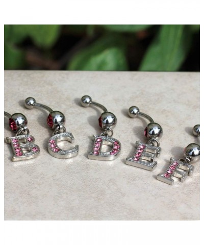 316L Navel Ring with Pink Gemmed Alphabet Initial Letter Dangle //Choose Letter// E $7.64 Body Jewelry