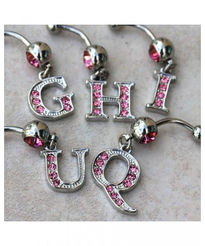 316L Navel Ring with Pink Gemmed Alphabet Initial Letter Dangle //Choose Letter// E $7.64 Body Jewelry