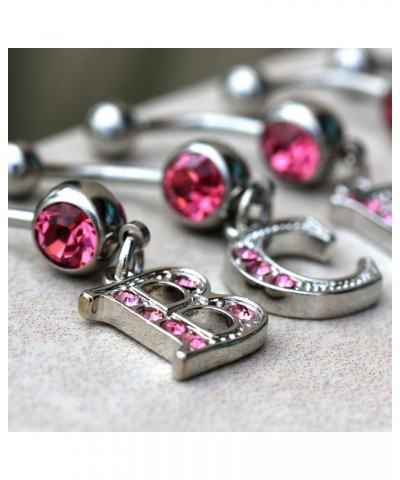 316L Navel Ring with Pink Gemmed Alphabet Initial Letter Dangle //Choose Letter// E $7.64 Body Jewelry