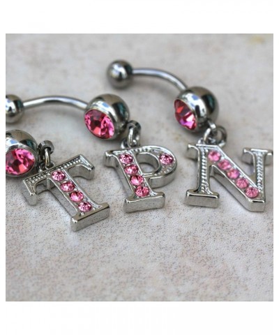 316L Navel Ring with Pink Gemmed Alphabet Initial Letter Dangle //Choose Letter// E $7.64 Body Jewelry