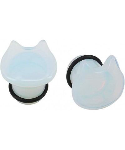 Cute Cat Natural Organic Stone Ear Plug Single Flare Ear Tunnel Gauge Stretcher Ear Expander Piercing 2g-5/8 opalite, gauge-9...