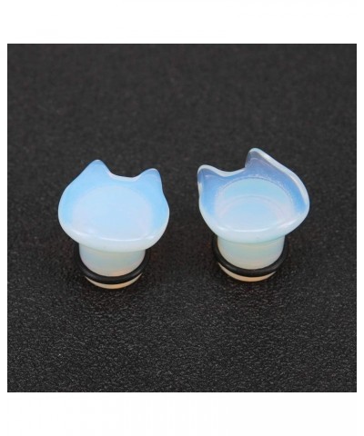 Cute Cat Natural Organic Stone Ear Plug Single Flare Ear Tunnel Gauge Stretcher Ear Expander Piercing 2g-5/8 opalite, gauge-9...