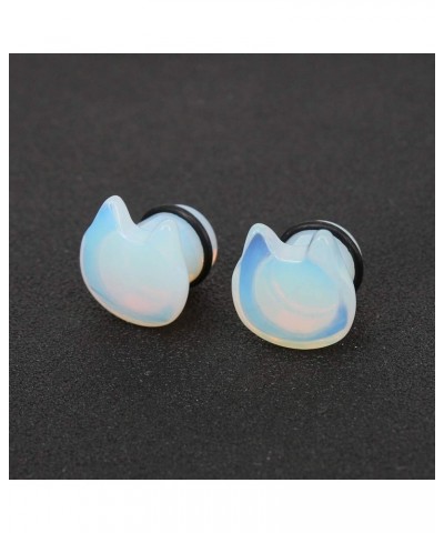 Cute Cat Natural Organic Stone Ear Plug Single Flare Ear Tunnel Gauge Stretcher Ear Expander Piercing 2g-5/8 opalite, gauge-9...