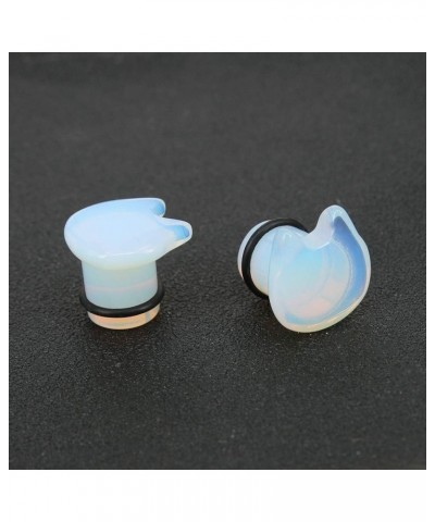 Cute Cat Natural Organic Stone Ear Plug Single Flare Ear Tunnel Gauge Stretcher Ear Expander Piercing 2g-5/8 opalite, gauge-9...