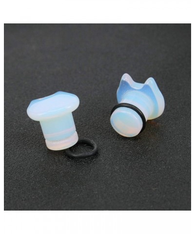 Cute Cat Natural Organic Stone Ear Plug Single Flare Ear Tunnel Gauge Stretcher Ear Expander Piercing 2g-5/8 opalite, gauge-9...