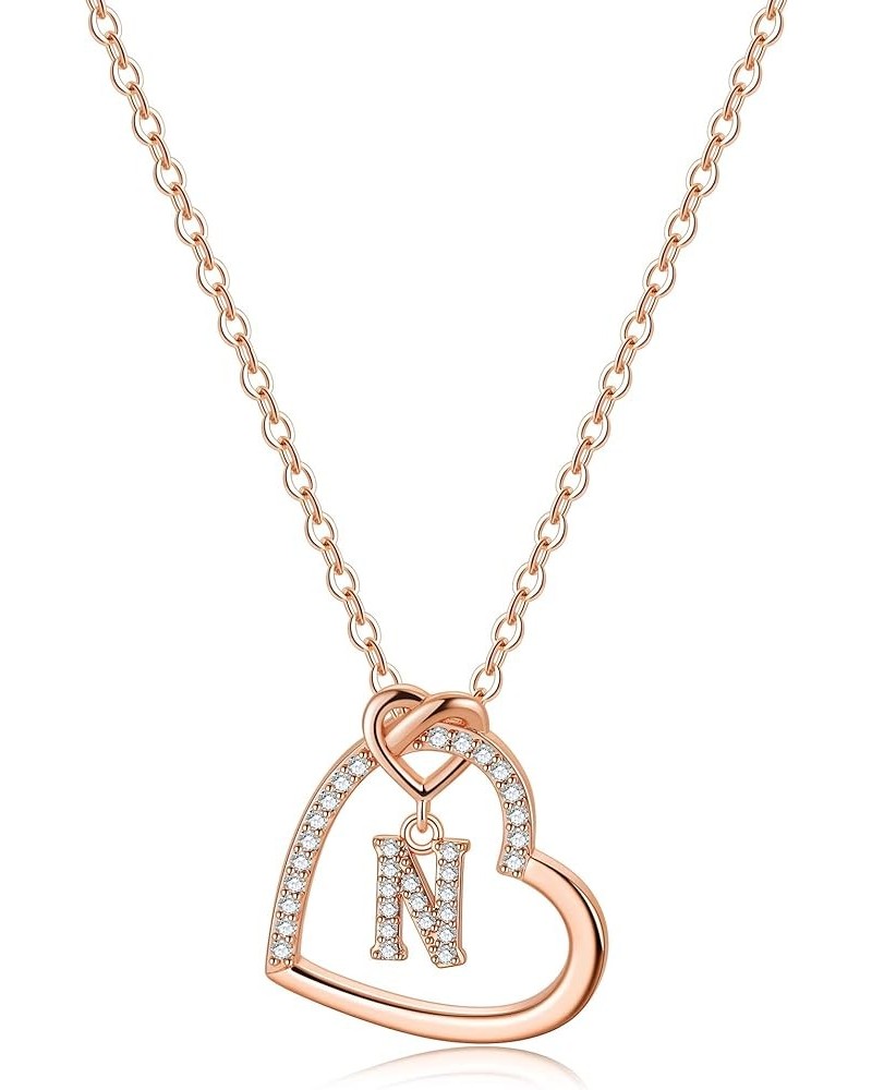 Dainty Initial Necklaces for Women - 14K Gold/White Gold/Rose Gold Plated Necklace, CZ Simulated Diamond Heart Pendant Fashio...