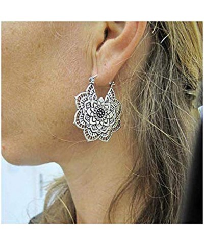 2 Pairs Tribe Flower Drop Earrings for Women Ethnic Style Round Carved Dangle Earrings $5.42 Earrings