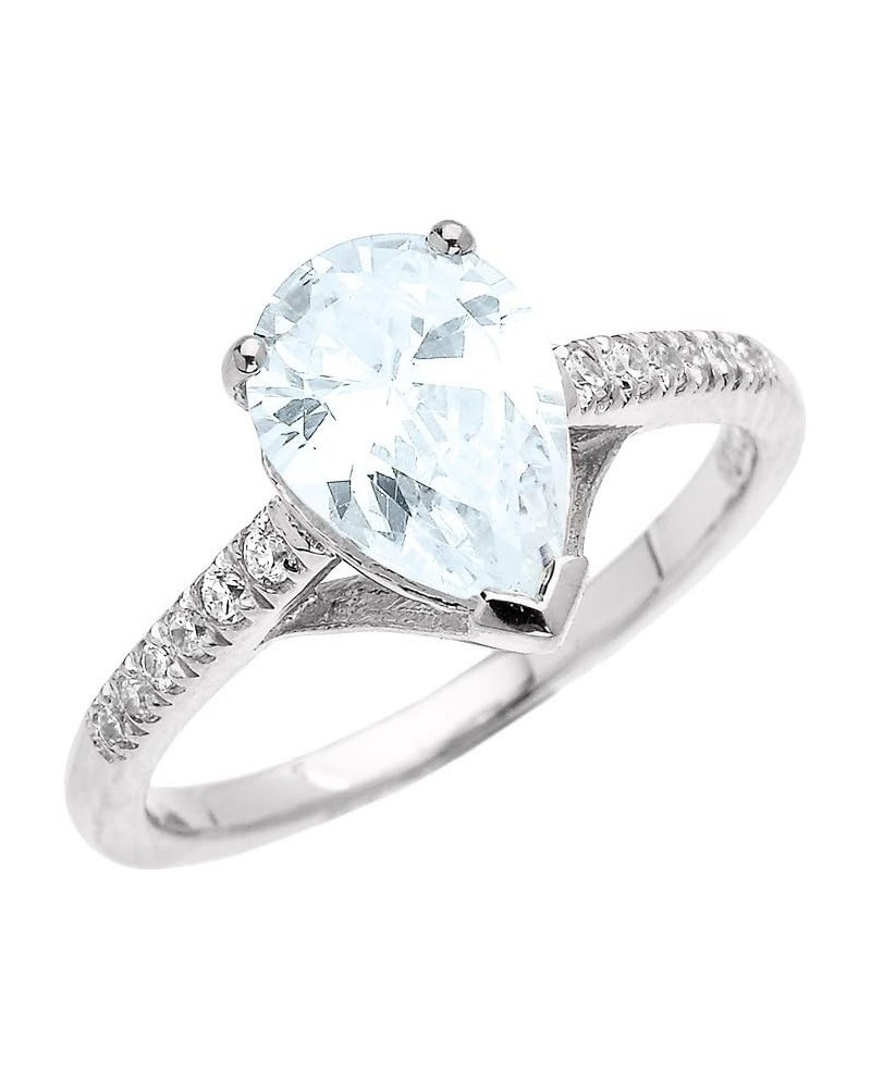 Dainty 14k White Gold Pear Shape Aquamarine and Diamond Solitaire Engagement Proposal Ring $144.00 Rings