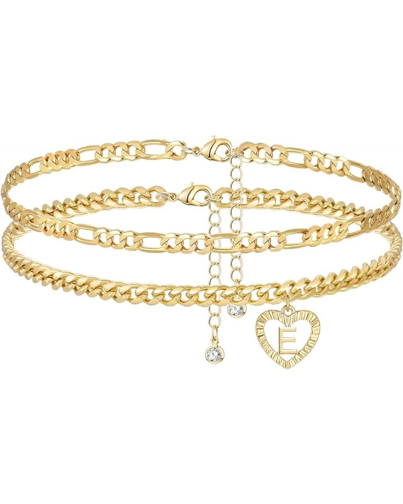 Initial Ankle Bracelets for Women 14K Gold Plated Layered Figaro Cuban Chain Letter Initial Anklets Handmade Letter A-Z Gold ...