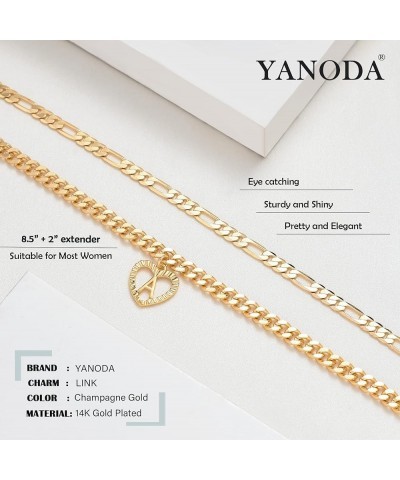 Initial Ankle Bracelets for Women 14K Gold Plated Layered Figaro Cuban Chain Letter Initial Anklets Handmade Letter A-Z Gold ...