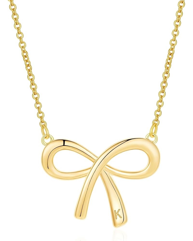 Gold Bow Necklace with Initial A-Z, 14K Gold Bow Tie Chain Jewelry for Women Girls K $8.99 Necklaces