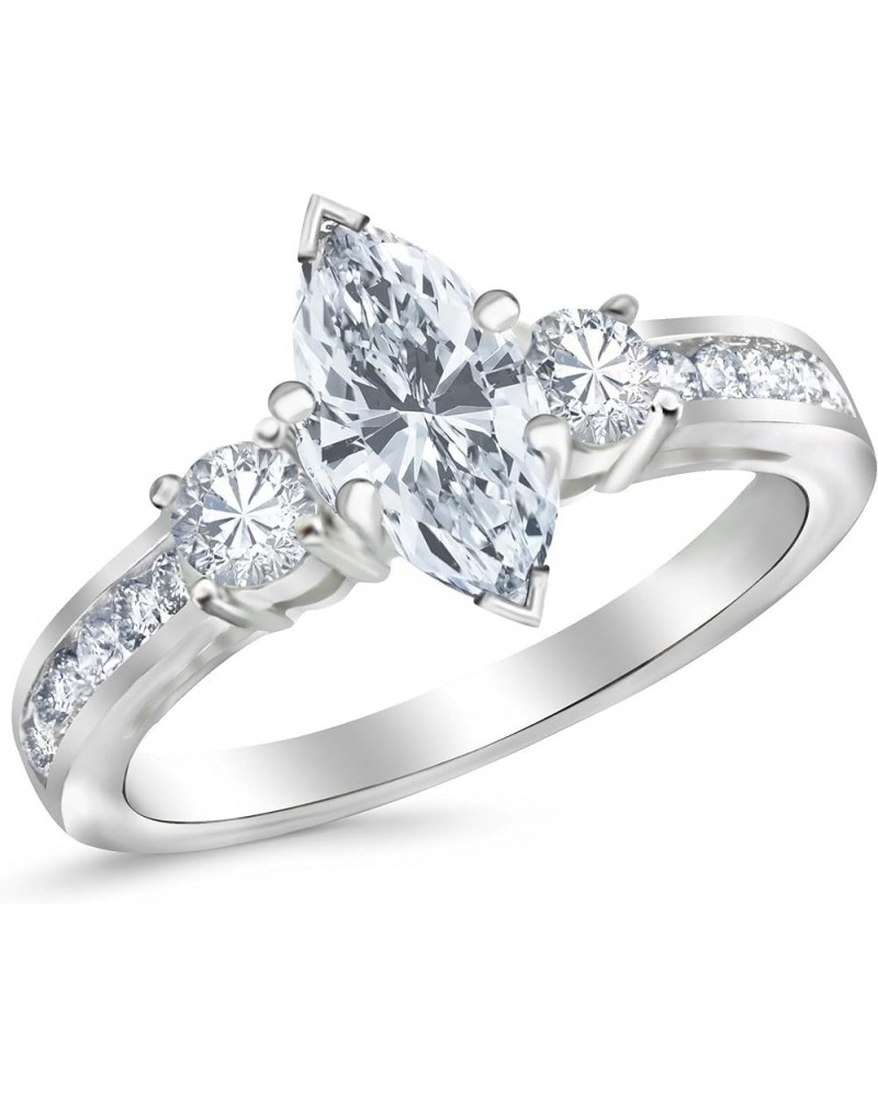 14K White Gold 1.5 Carat LAB GROWN DIAMOND Channel Set 3 Three Stone Marquise Cut Diamond Engagement Ring (G-H Color VS1-VS2 ...