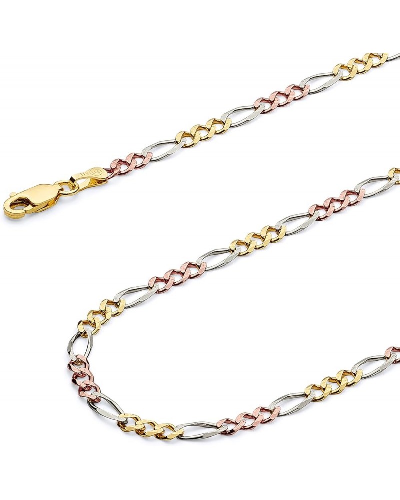 14K Solid Gold Figaro Chains (Select Options) 7 Inches Tri Color Gold $1.00 Necklaces