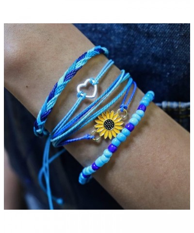 4 Pcs Summer Surfer Wave Anklet Bracelets Adjustable Strand Braided String Rope Bracelets Waterproof Handmade Sunflower Brace...