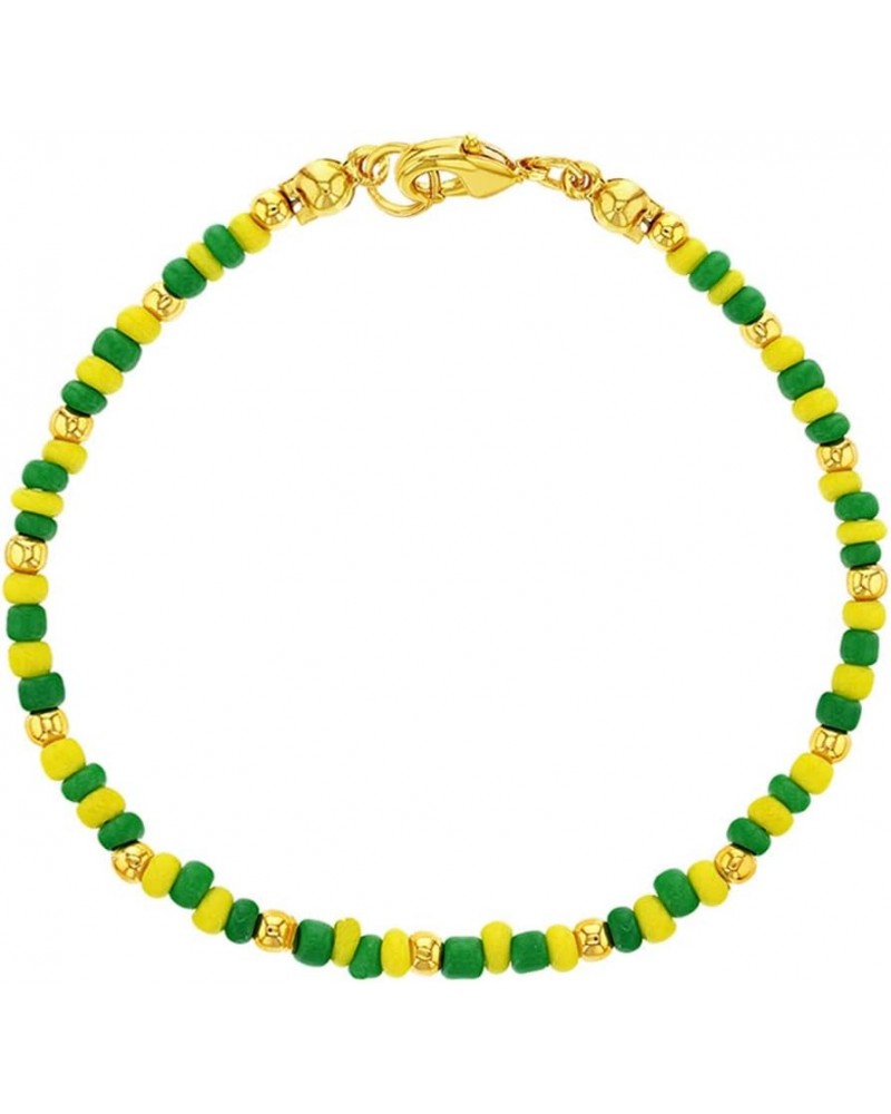 Gold Plated Green and Yellow Beaded Babalawo Unisex Orula Bracelet Beaded Orula Bracelet for Adult Men and Women 6.5 Inches $...