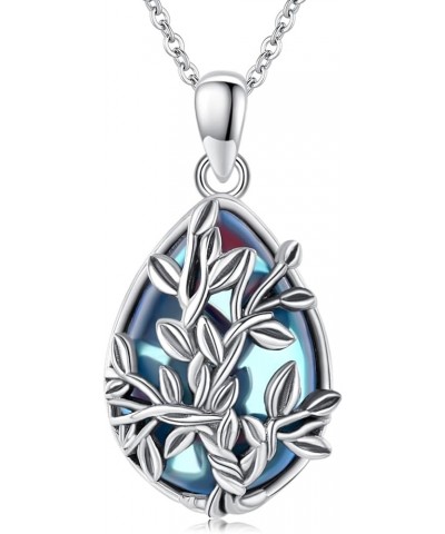 Moonstone Necklace 925 Sterling Silver Teardrop Pendant Necklace Jewelry Gifts for Women Girls Tree of Life $16.40 Necklaces